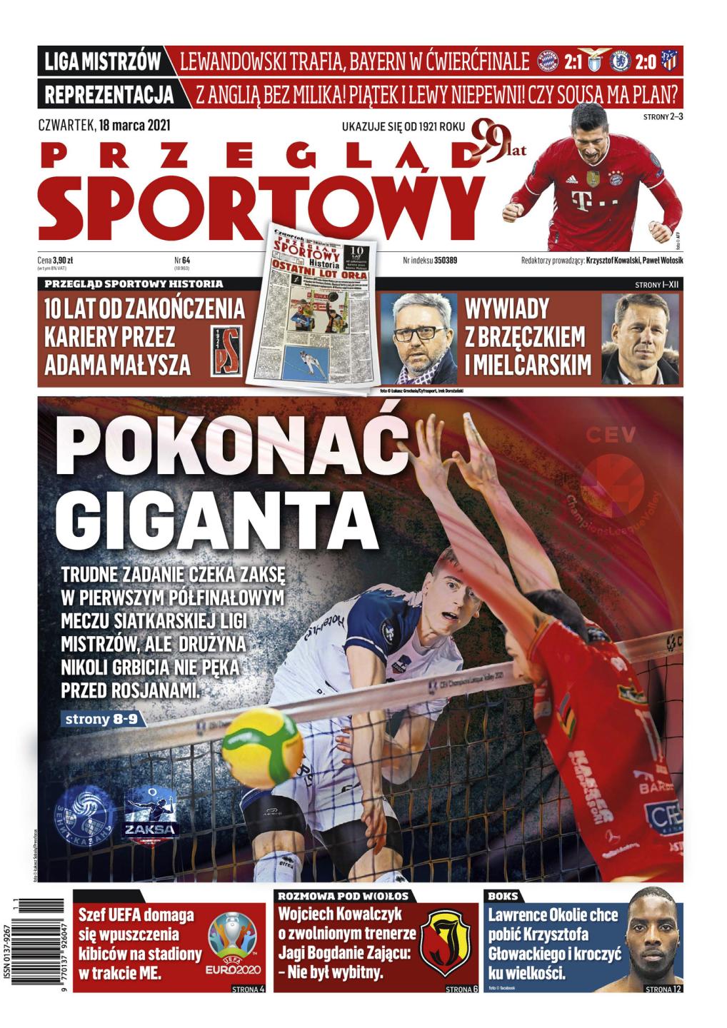 Okładka Przegląd Sportowy po meczu Bayern Monachium - Lazio Rzym 2:1 (17.03.2021)