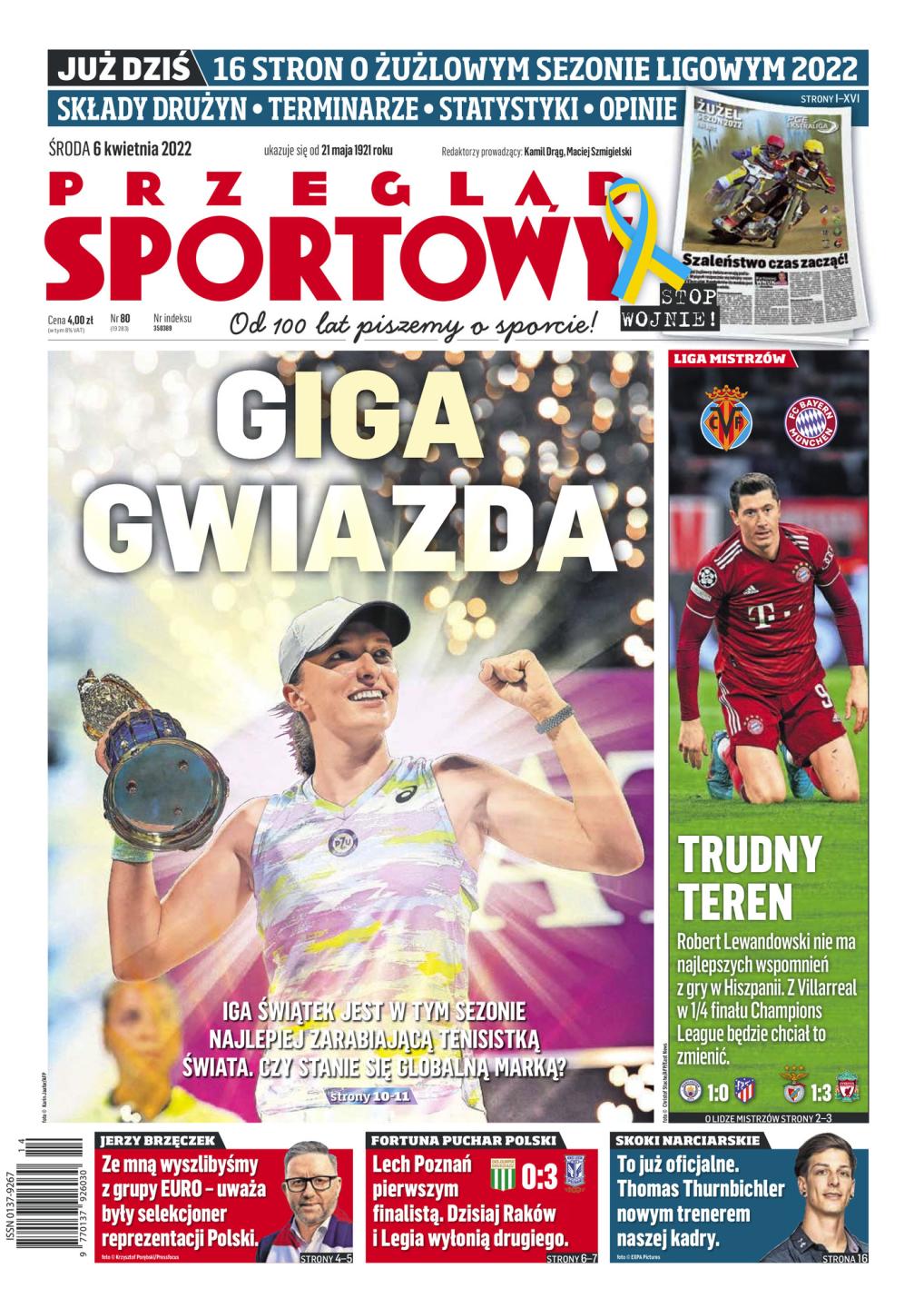 Okładka Przegląd Sportowy przed meczem Villarreal CF - Bayern Monachium 1:0 (06.04.2022)