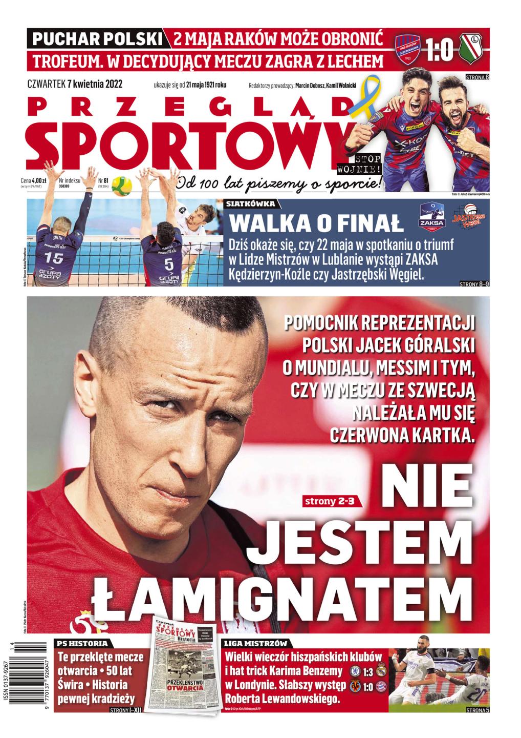 Okładka Przegląd Sportowy po meczu Villarreal CF - Bayern Monachium 1:0 (06.04.2022)