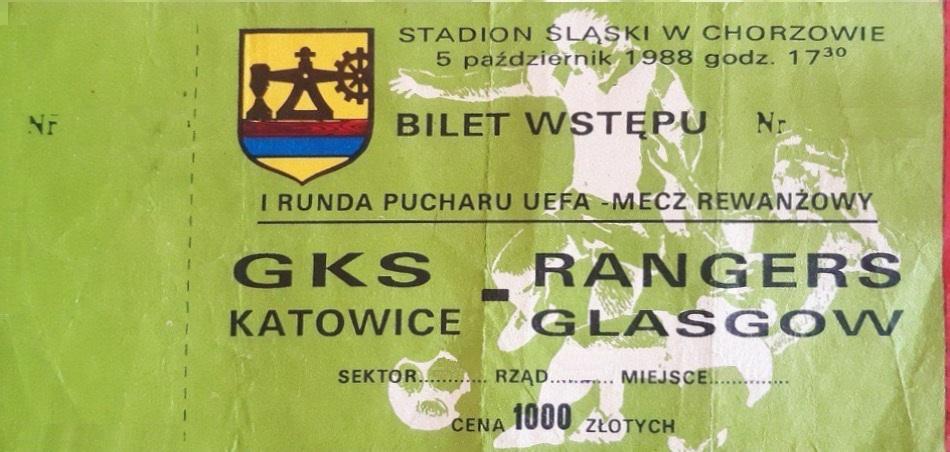 Bilet z meczu GKS Katowice - Rangers FC 2:4 (05.10.1988)