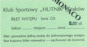 Bilet z meczu 	Hutnik Kraków - AS Monaco 0:1 (11.09.1996)