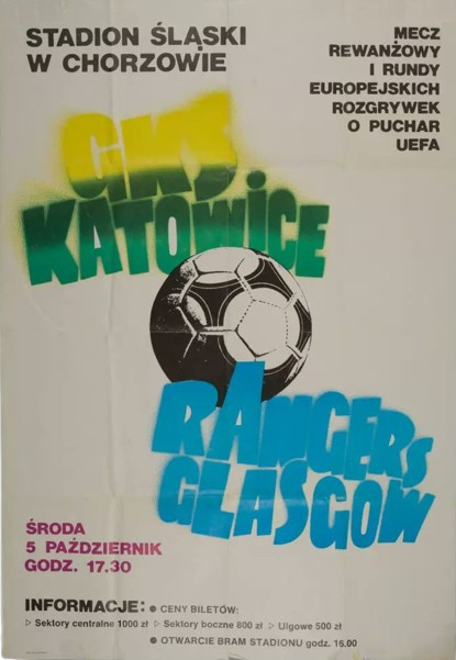 Plakat z meczu GKS Katowice - Rangers FC 2:4 (05.10.1988)
