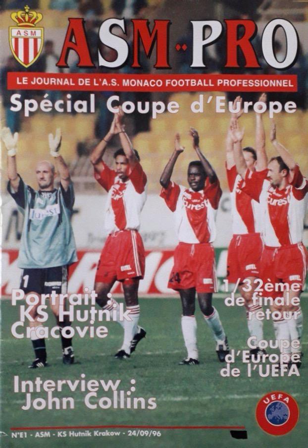 Program meczowy AS Monaco - Hutnik Kraków 3:1 (24.09.1996)