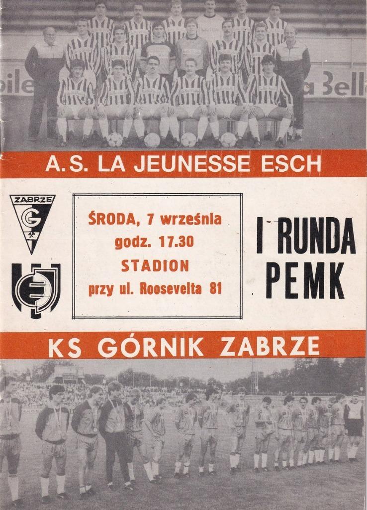 Program meczowy Górnik Zabrze - Jeunesse Esch 3:0 (07.09.1988)