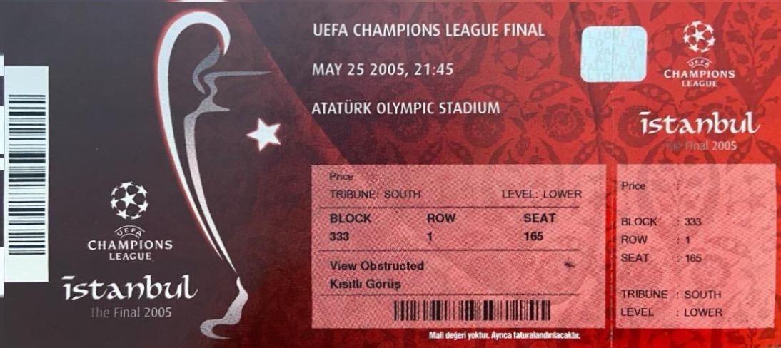 Bilet z meczu AC Milan - Liverpool FC 3:3, karne 2-3 (25.05.2005)