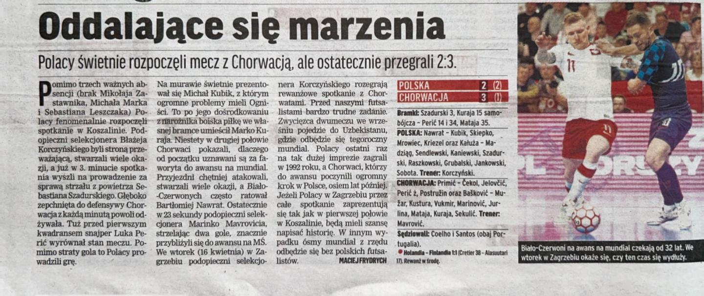 Przegląd Sportowy po meczu futsalu Polska - Chorwacja 2:3 (12.04.2024)