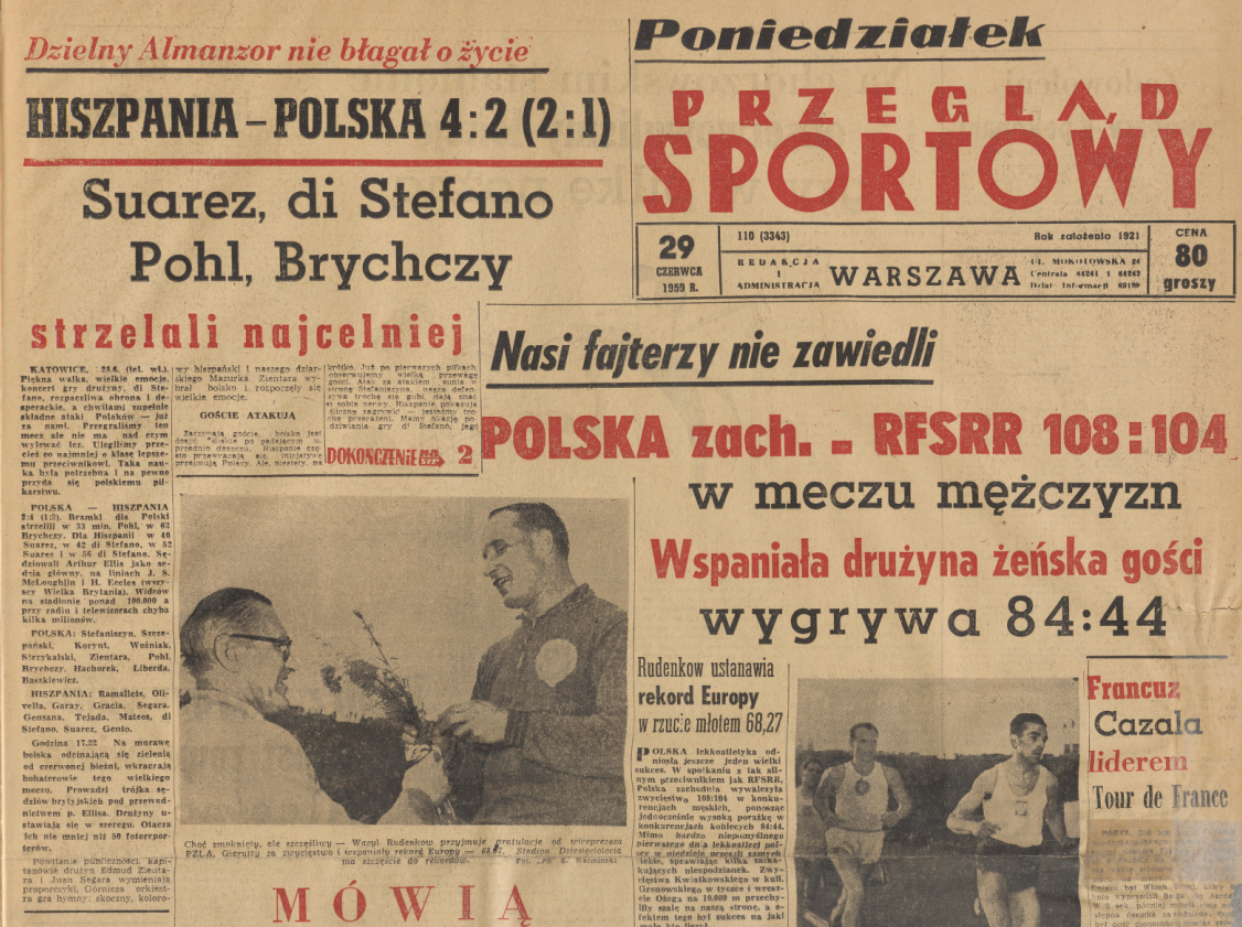 przegląd sportowy po meczu z hiszpanią (29.06.1959)