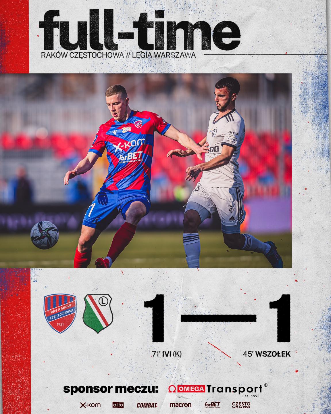 Raków Częstochowa - Legia Warszawa 1:1, 19.03.2022