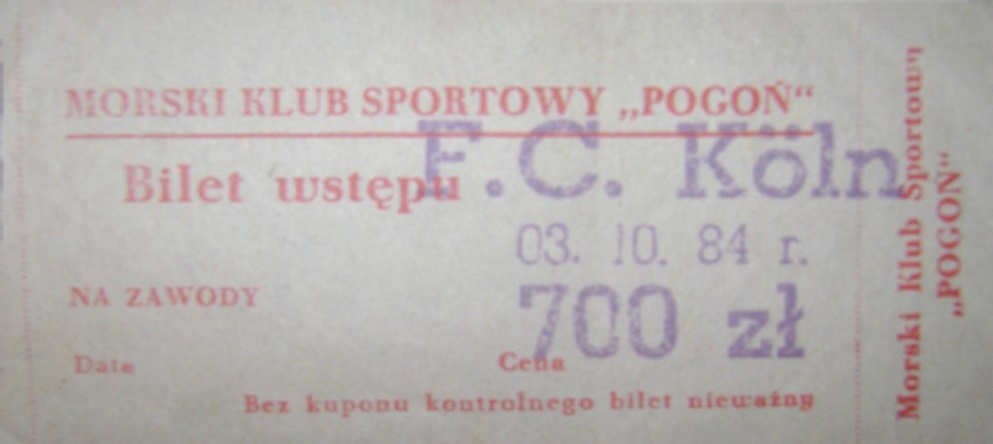 Bilet z meczu Pogoń Szczecin - 1. FC Köln 0:1 (03.10.1984)