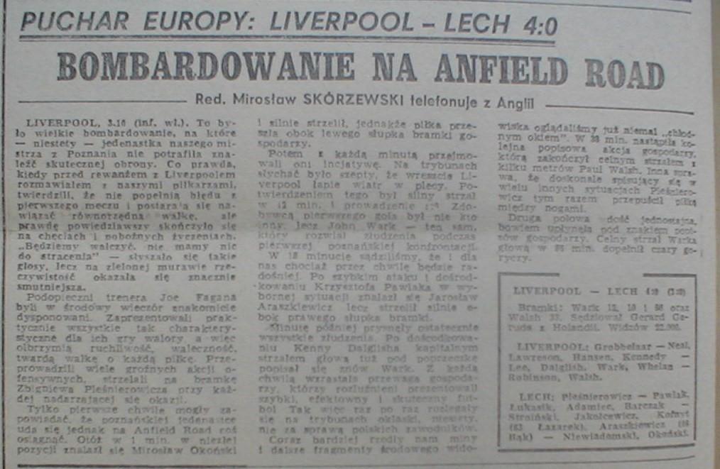 Przegląd Sportowy po meczu Liverpool FC - Lech Poznań 4:0 (03.10.1984)