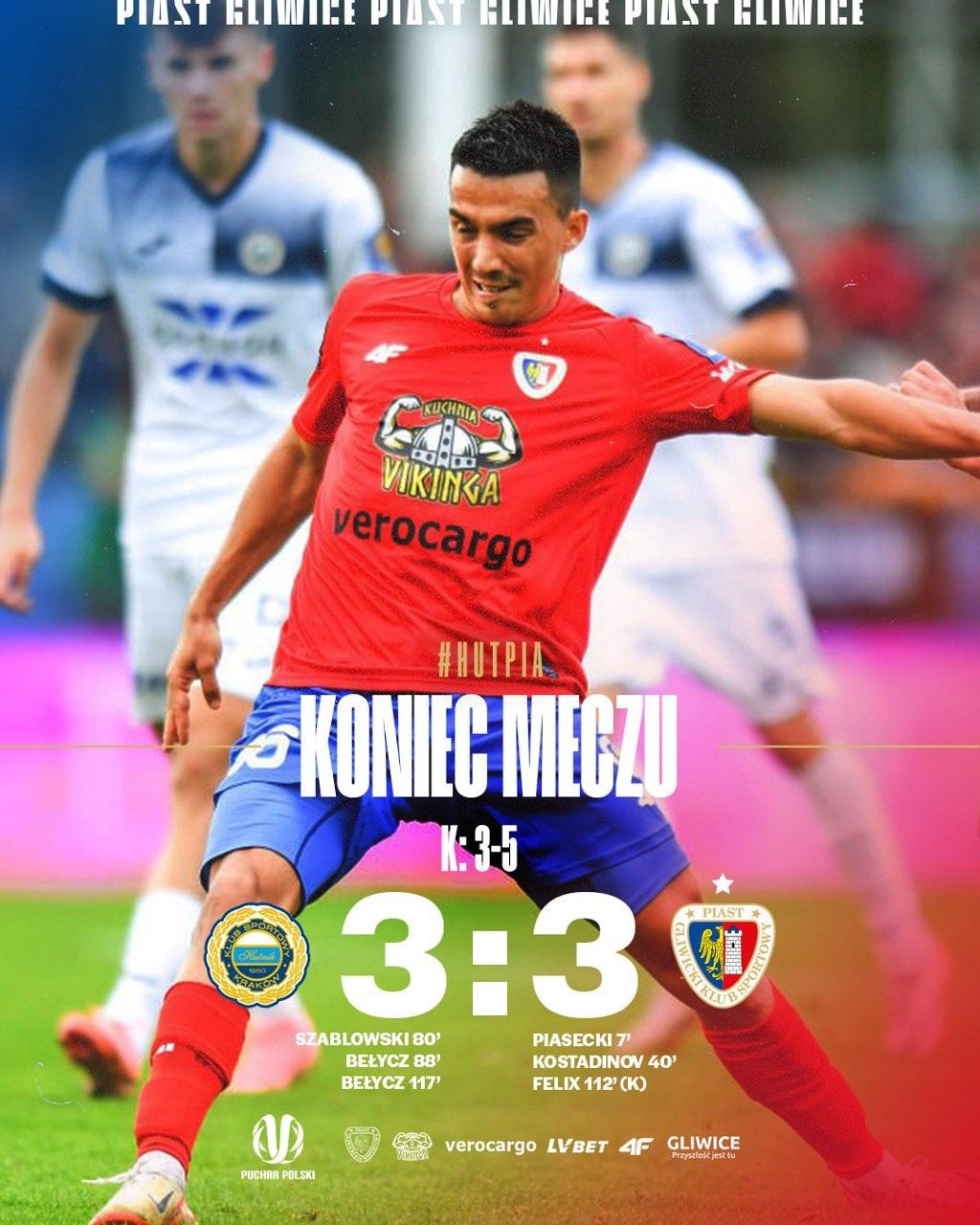 Hutnik Kraków - Piast Gliwice 3:3, k. 3-5 (25.09.2024)