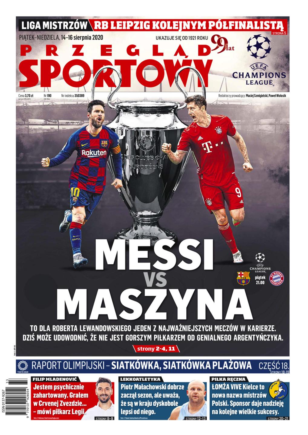 Okładka Przegląd Sportowy przed meczem FC Barcelona - Bayern Monachium 2:8 (14.08.2020)