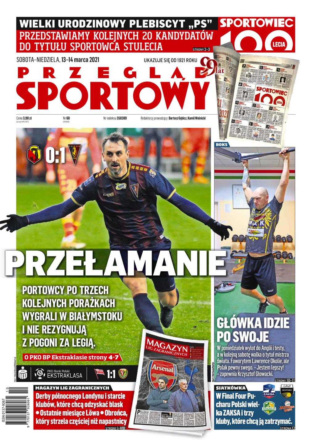 Jagiellonia Białystok - Pogoń Szczecin 0:1, 12.03.2021 Przegląd Sportowy okładka