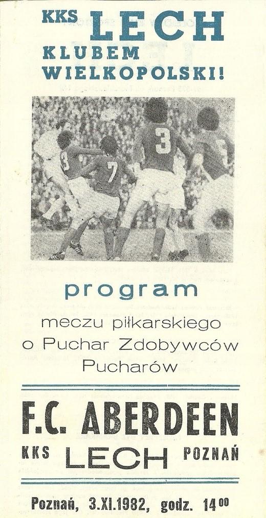 Program meczowy Lech Poznań - Aberdeen FC 0:1 (03.11.1982)