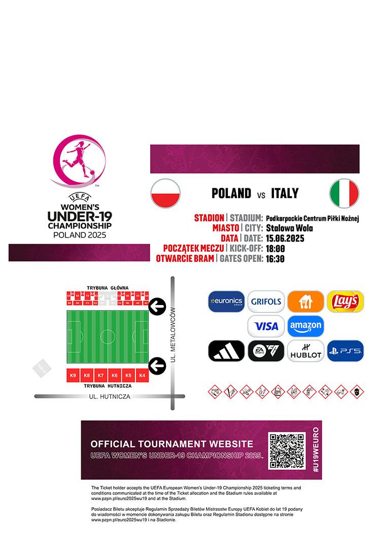 Bilet z meczu Polska - Włochy 1:1 U19 kobiet (15.06.2025)