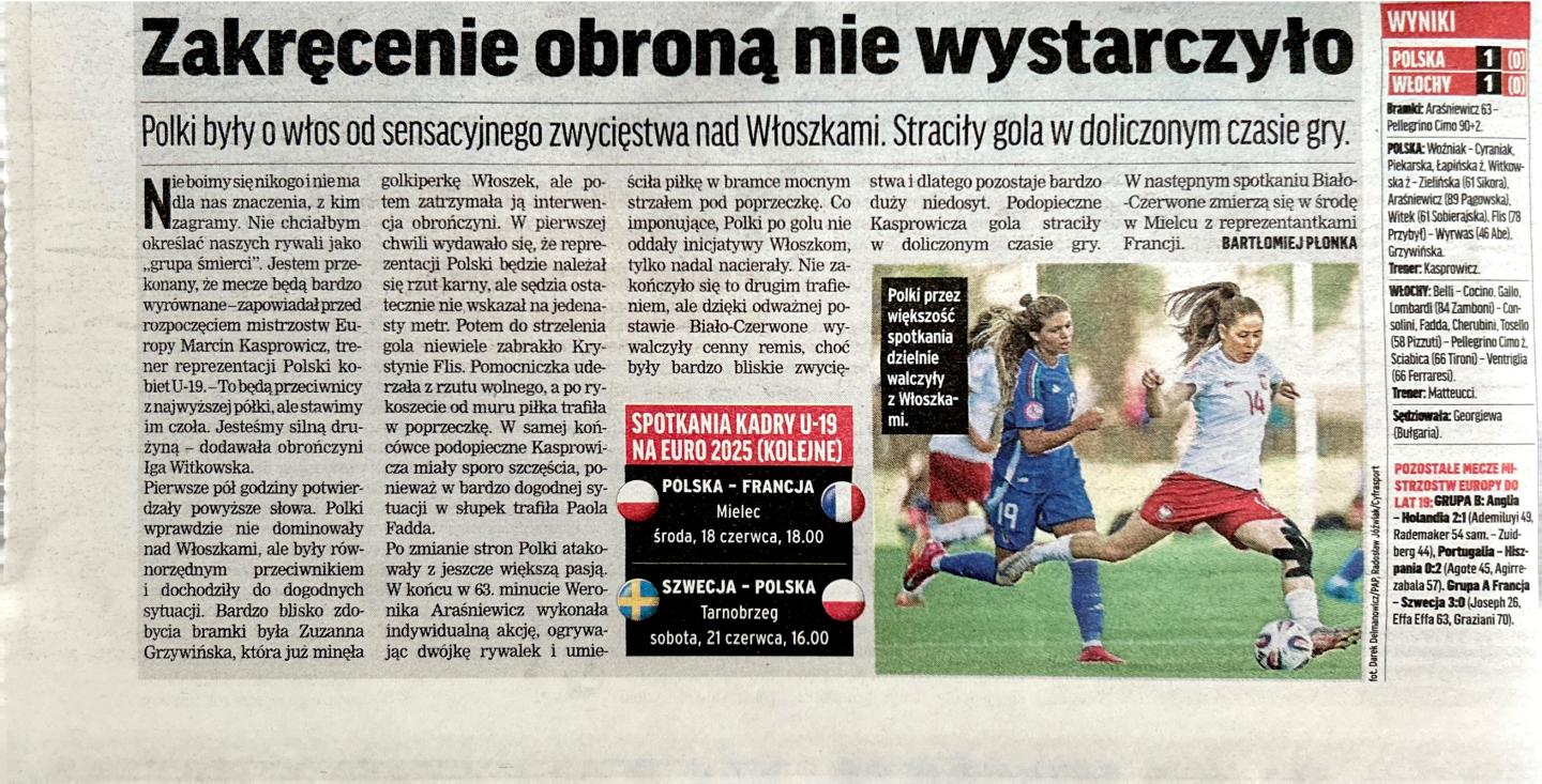 Przegląd Sportowy po meczu U19 kobiet Polska - Włochy 1:1 (15.06.2025)