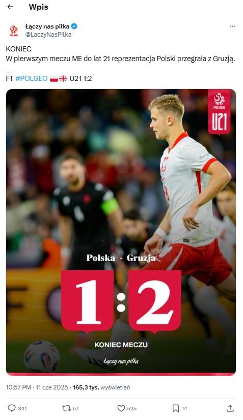 Twitt ŁNP po meczu U21 Polska - Gruzja 1:2 (11.06.2025)