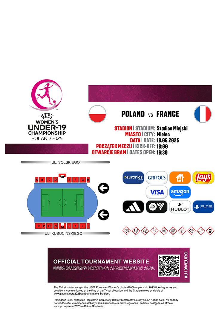 Bilet z meczu Polska - Francja 0:6 U19 kobiety (18.06.2025)