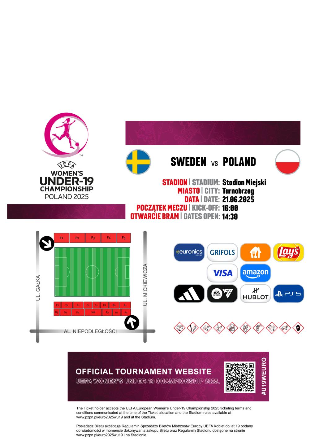 Bilet z meczu U19 kobiet Szwecja - Polska 0:5 (21.06.2025)