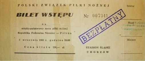 Bilet z meczu Polska - RFN 0:2 (02.09.1981)