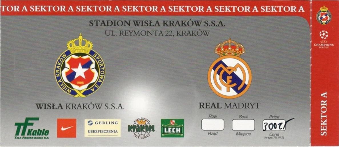 Bilet z meczu Wisła Kraków - Real Madryt 0:2 (11.08.2004)