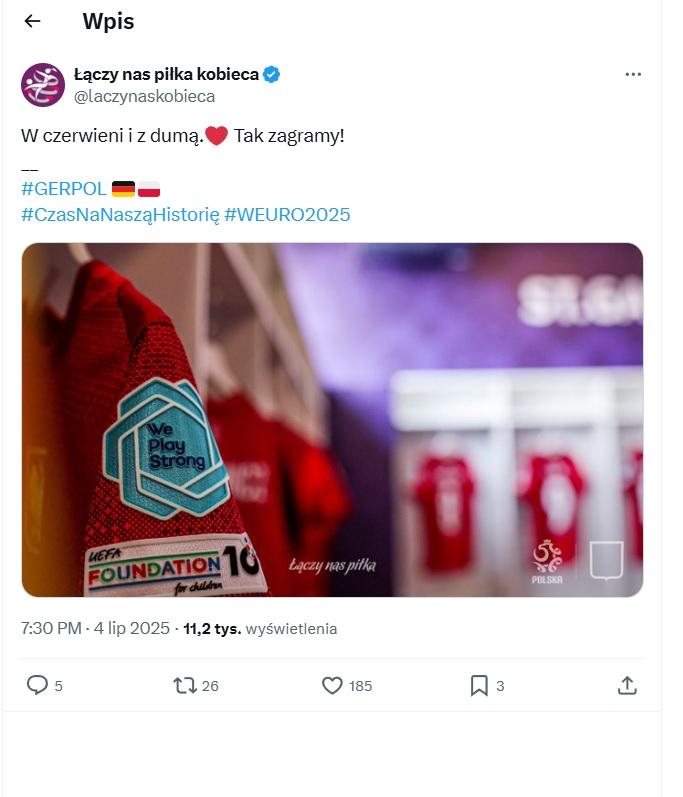 Twitt ŁNP kobieca przed meczem Niemcy - Polska 2:0 (04.07.2025)