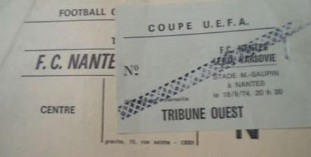 Bilet z meczu FC Nantes - Legia Warszawa 2:2 (18.09.1974)
