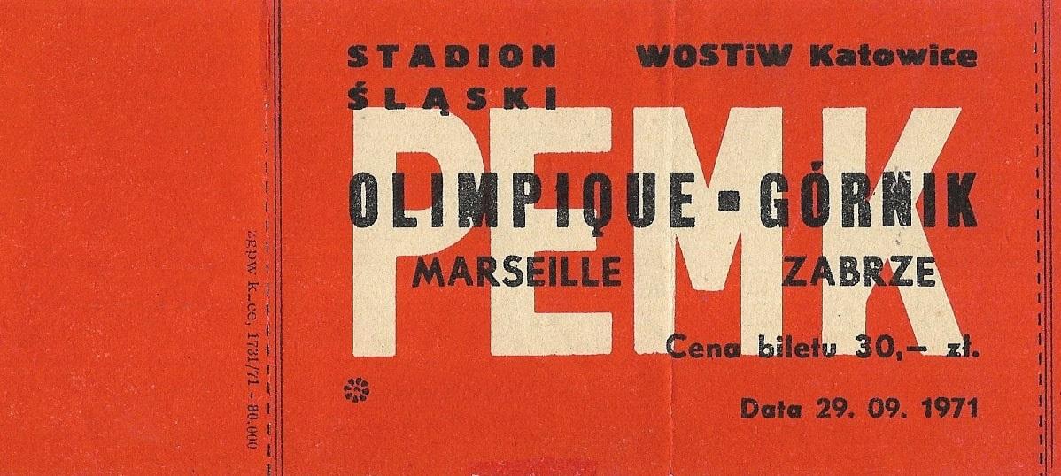 Bilet z meczu Górnik Zabrze - Olympique Marsylia 1:1 (29.09.1971)