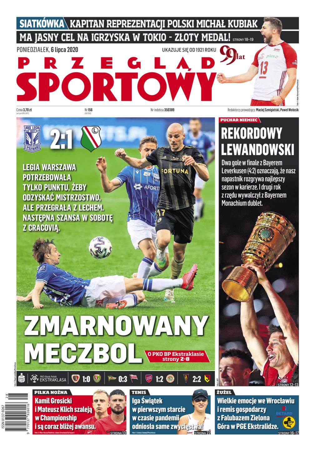 Lech Poznań - Legia Warszawa 2:1, 04.07.2020 Okładka Przeglądu Sportowego