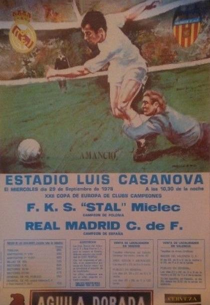 Plakat z meczu Real Madryt - Stal Mielec 1:0 (29.09.1976)