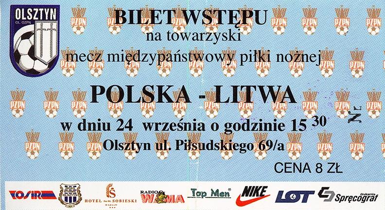 Bilet z meczu Polska - Litwa 2:0 (24.09.1997)