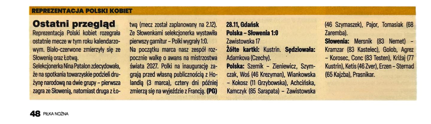 Piłka Nożna po meczu kobiet Polska - Słowenia 1:0 (28.11.2025)