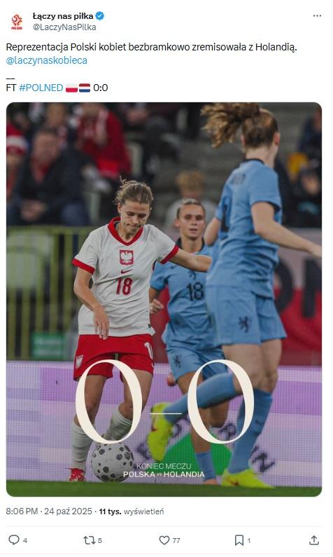 Twitt ŁNP po meczu Polska - Holandia 0:0 (24.10.2025)