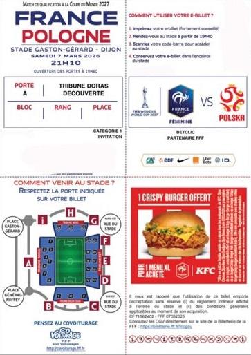 Bilet z meczu kobiet Francja - Polska 4:1 (07.03.2026)