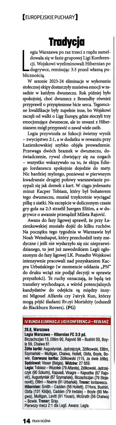 Piłka Nożna po meczu Legia Warszawa - Hibernian FC 3:3 pd. (28.08.2025)