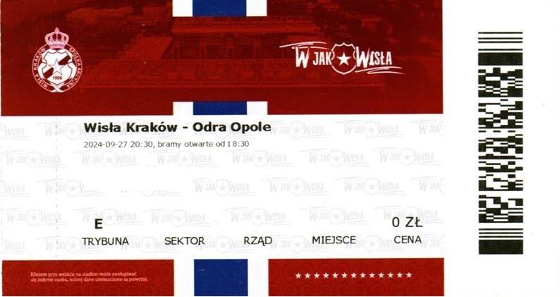 Bilet z meczu Wisła Kraków - Odra Opole (27.09.2024)