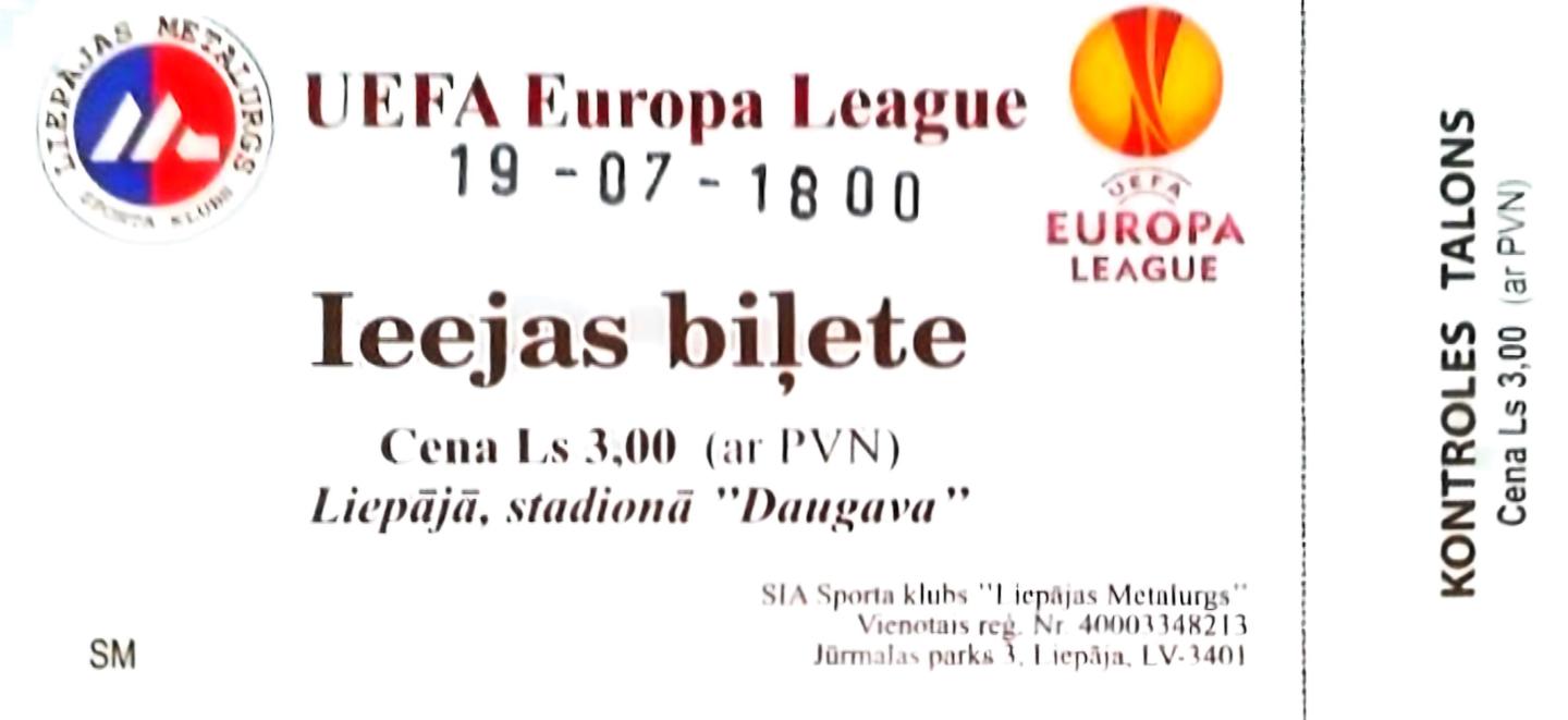 Bilet z meczu Metalurgs Lipawa - Legia Warszawa 2:2 (19.07.2012)