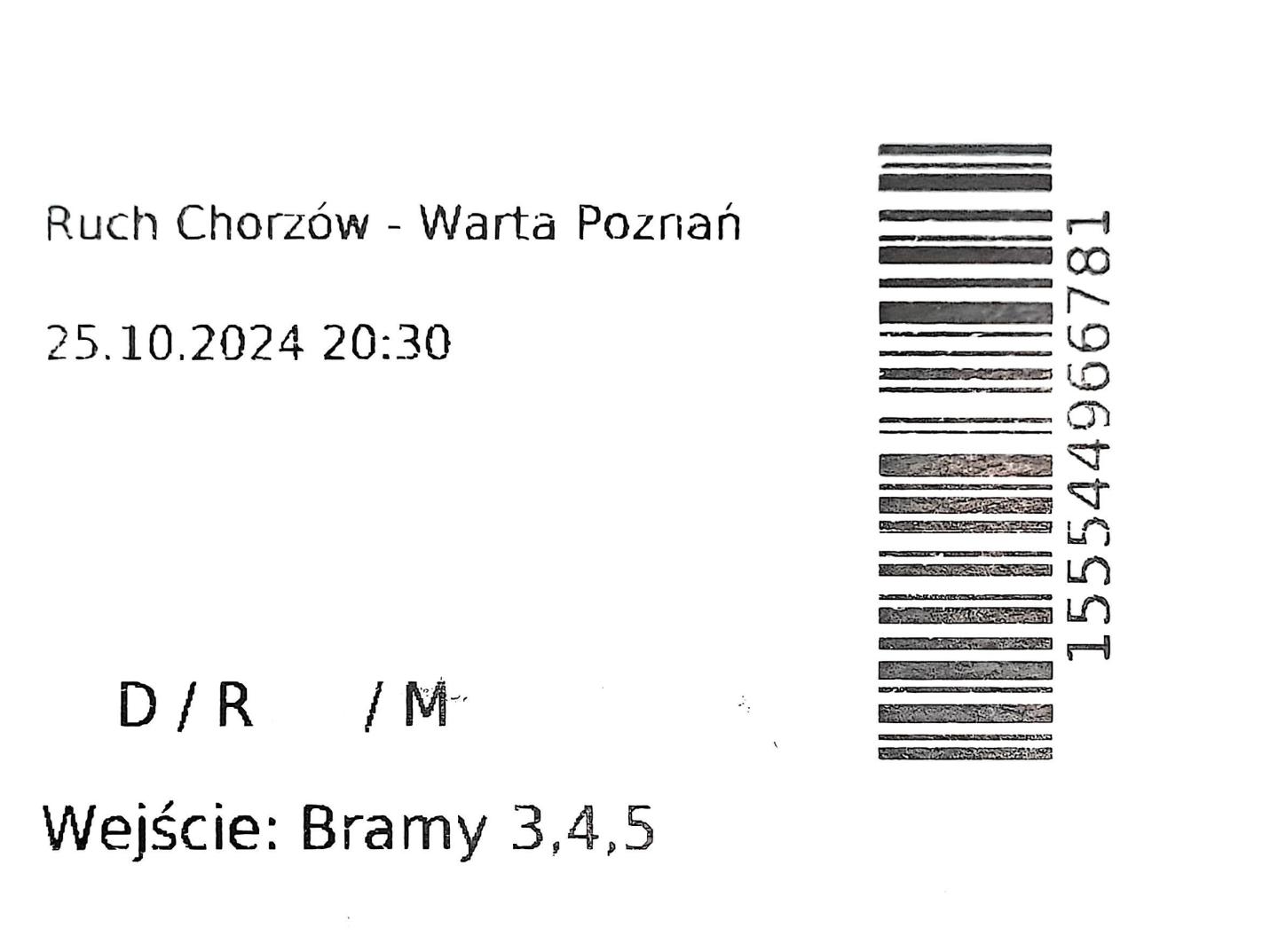 Bilet z meczu Ruch Chorzów - Warta Poznań 2:1 (25.10.2024)
