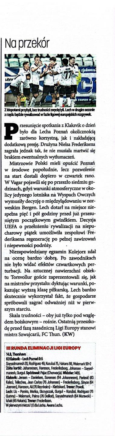 Piłka Nożna po meczu KÍ Klaksvík - Lech Poznań 0:5 (14.08.2026)