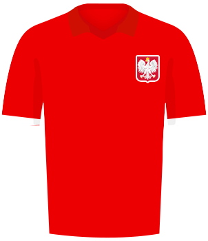 Czerwona koszulka reprezentacji Polski, z orzełkiem na piersi