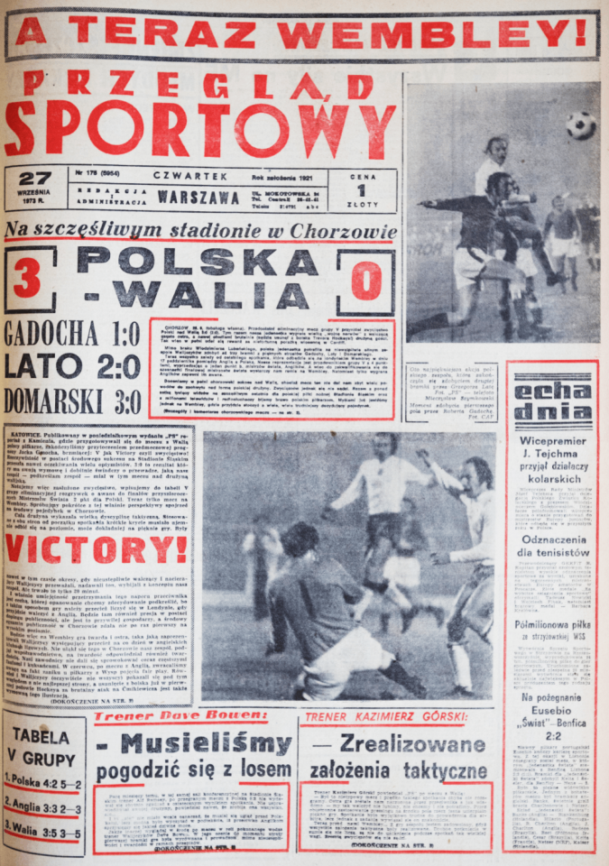 Okładka przeglądu sportowego po meczu Polska - Walia (26.09.1973)
