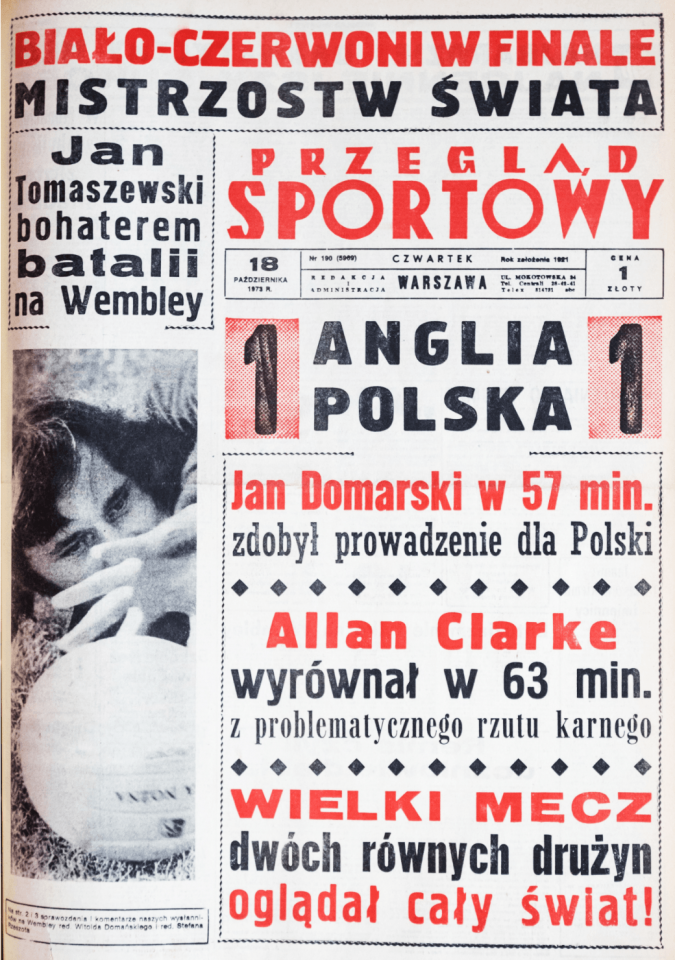 Okładka przeglądu sportowego po meczu Anglia - Polska (17.10.1973)