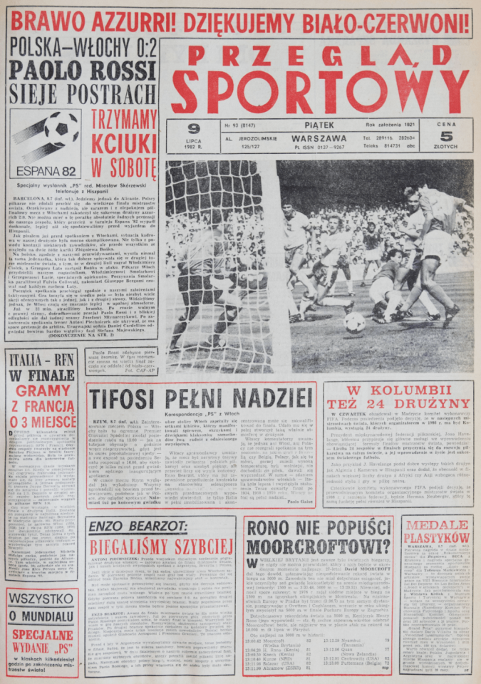Okładka przeglądu sportowego po meczu Polska - Włochy (08.07.1982)