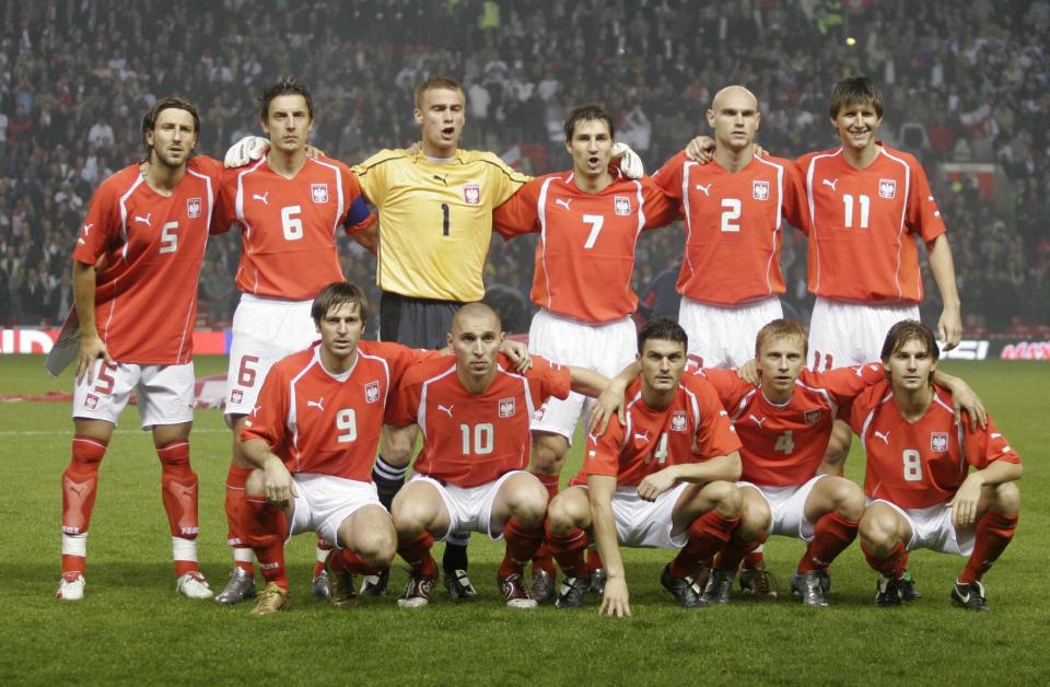 Reprezentacja Polski przed meczem z Anglią w Manchesterze.