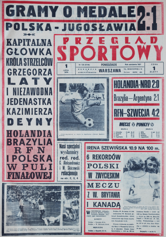 Przegląd Sportowy po meczu Polska - Jugosławia (30.06.1974)