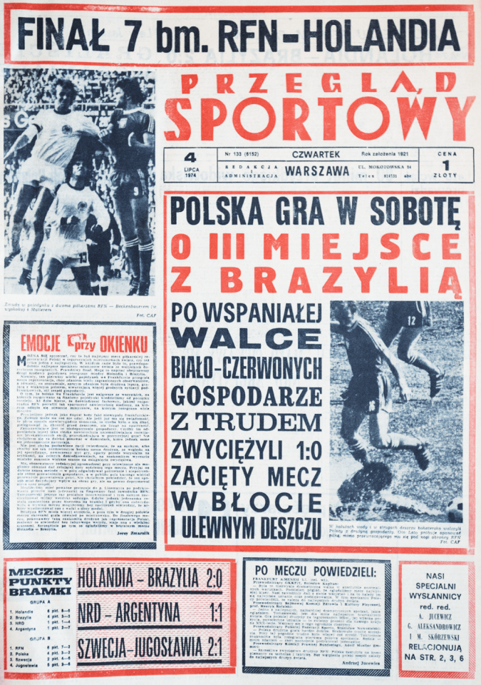 Przegląd Sportowy po meczu RFN - Polska (03.07.1974)