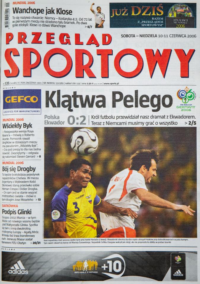 Okładka przeglądu sportowego po meczu Polska - Ekwador (9 czerwca 2006)