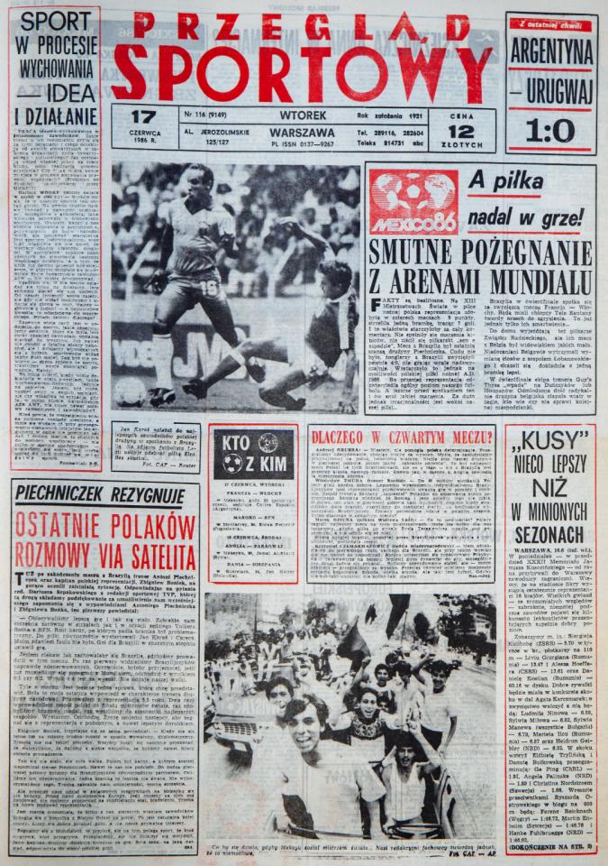 Okładka przeglądu sportowego po meczu Polska - Brazylia (16.06.1986)