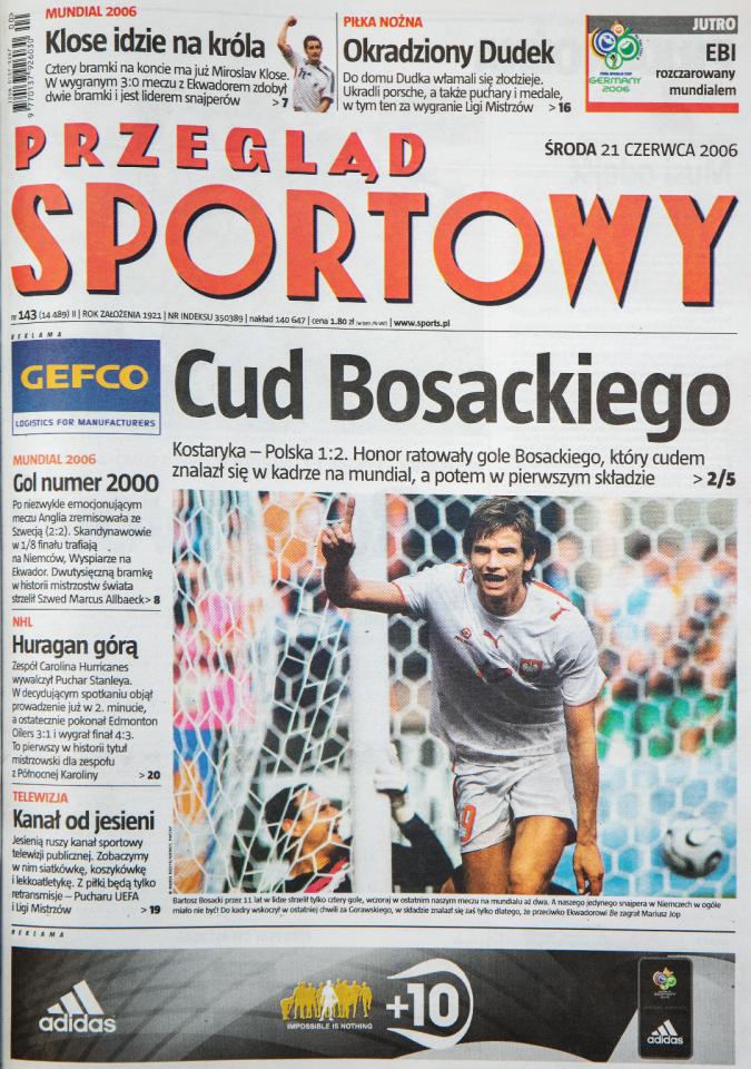 Okładka przeglądu sportowego po meczu Polska - Kostaryka (20 czerwca 2006)