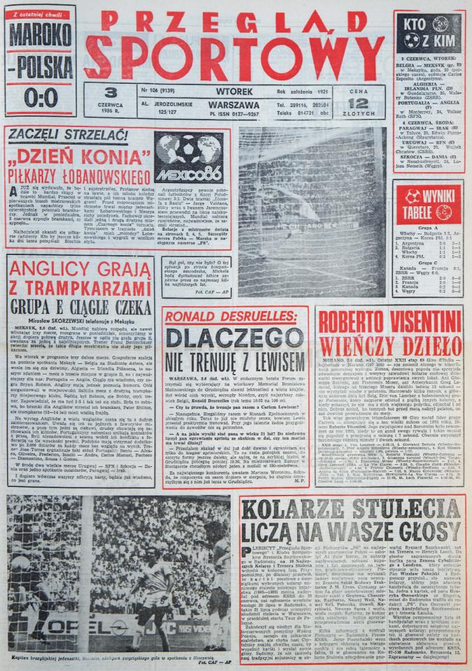 Okładka przeglądu sportowego po meczu Polska - Maroko (2 czerwca 1986)